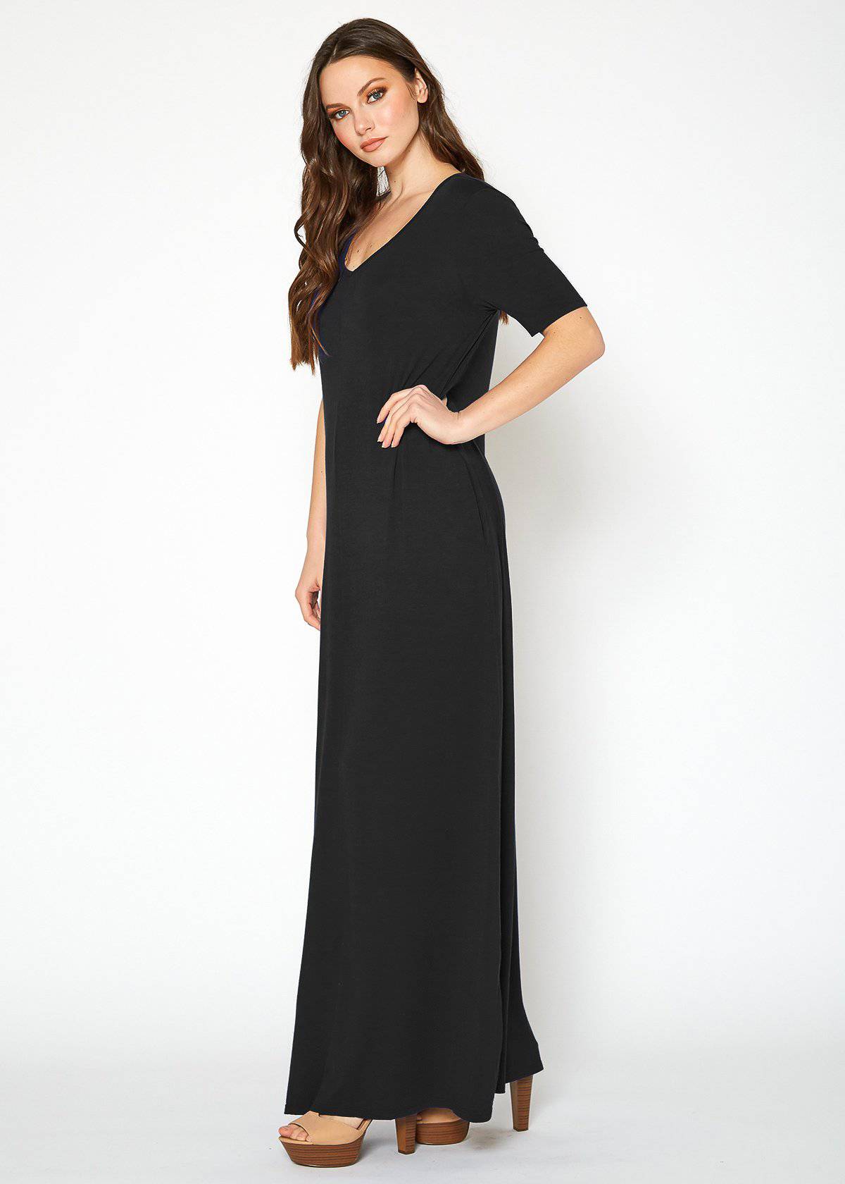 V-neck Short Sleeve Maxi Dress With Pockets by Shop at Konus