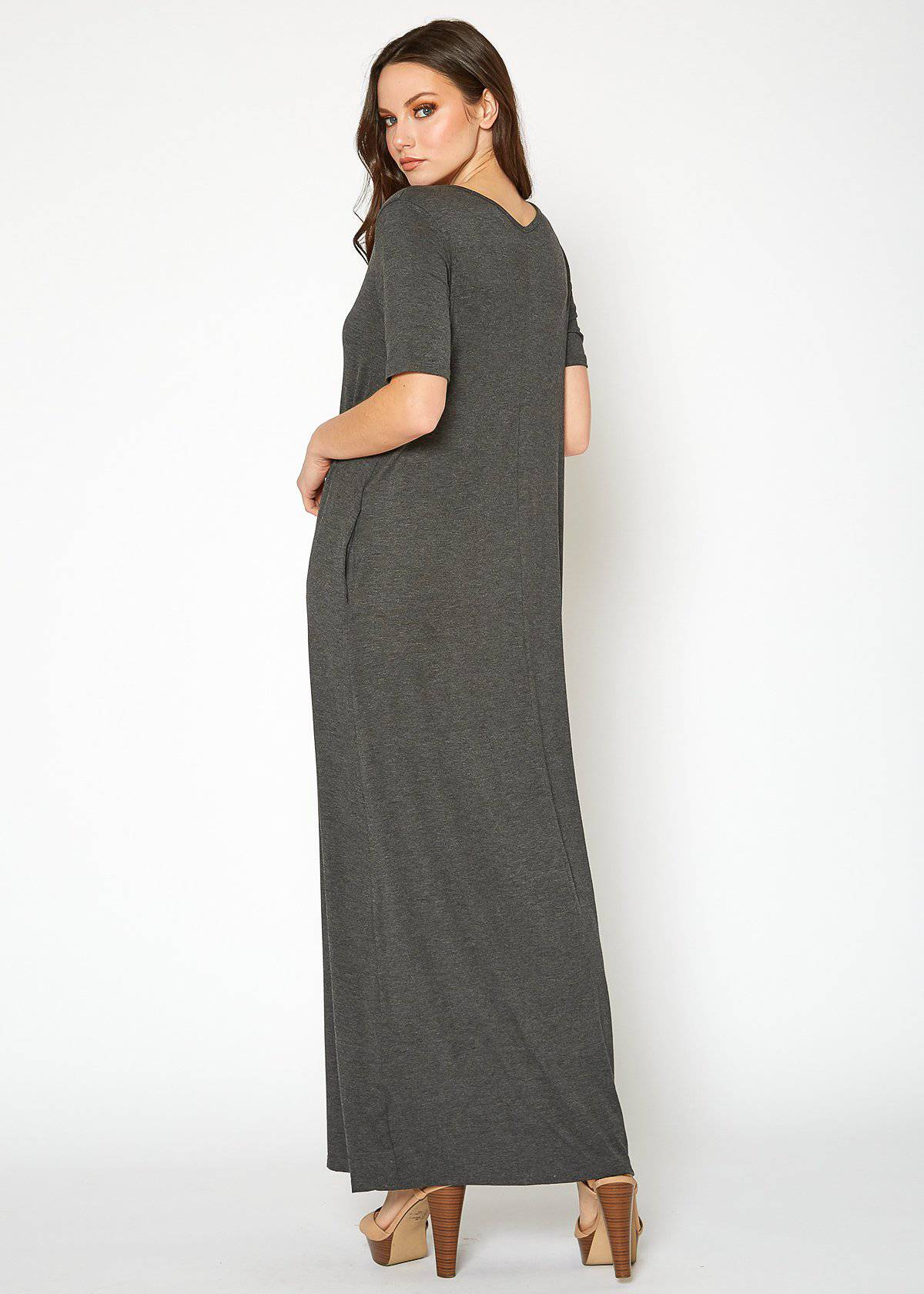 V-neck Short Sleeve Maxi Dress With Pockets by Shop at Konus