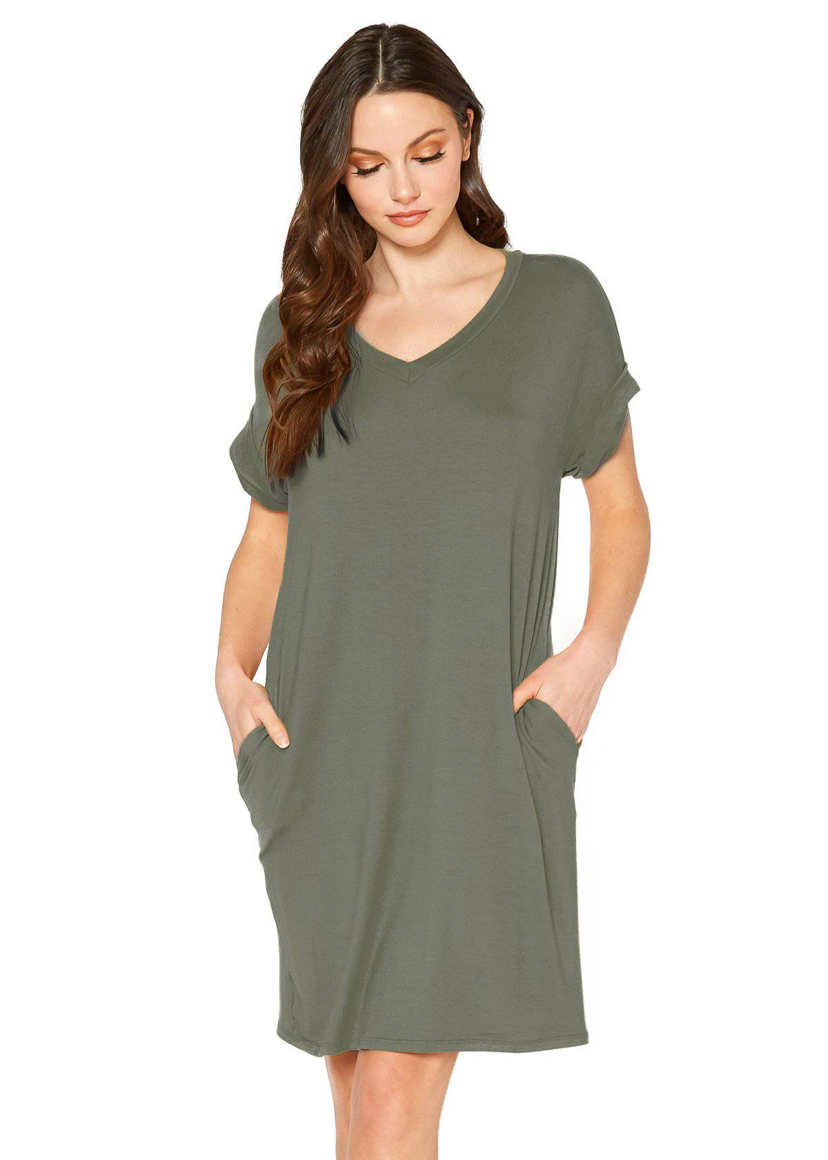 Women's Round Neck T-shirt Dress With Pocket by Shop at Konus