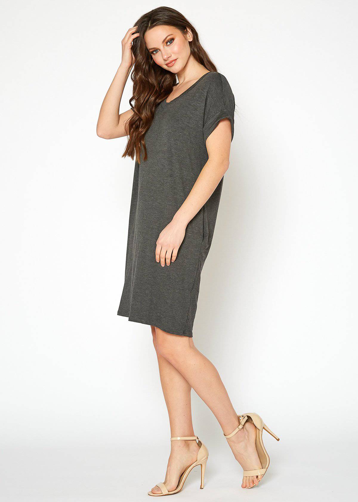 Women's Round Neck T-shirt Dress With Pocket by Shop at Konus