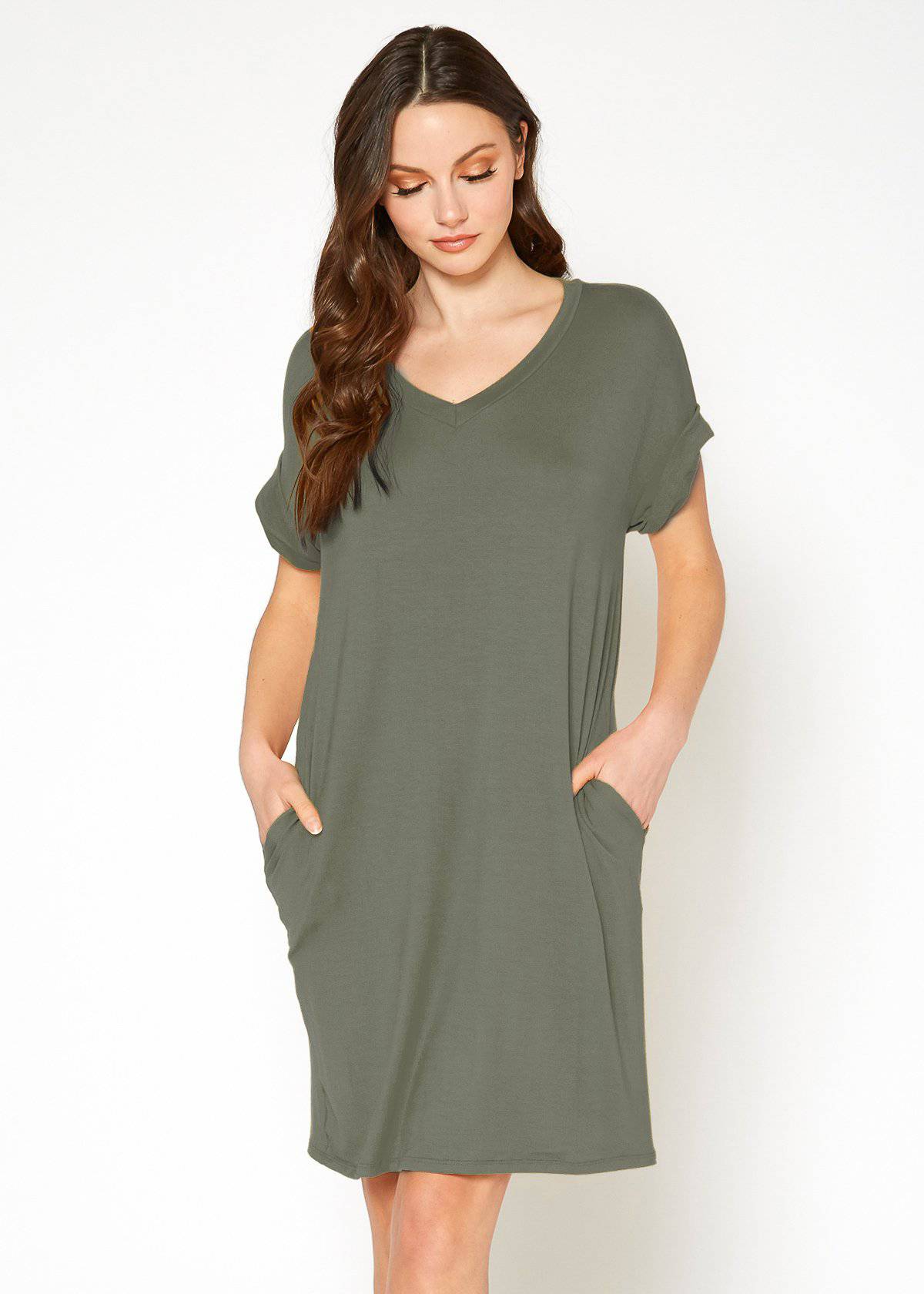 Women's Round Neck T-shirt Dress With Pocket by Shop at Konus