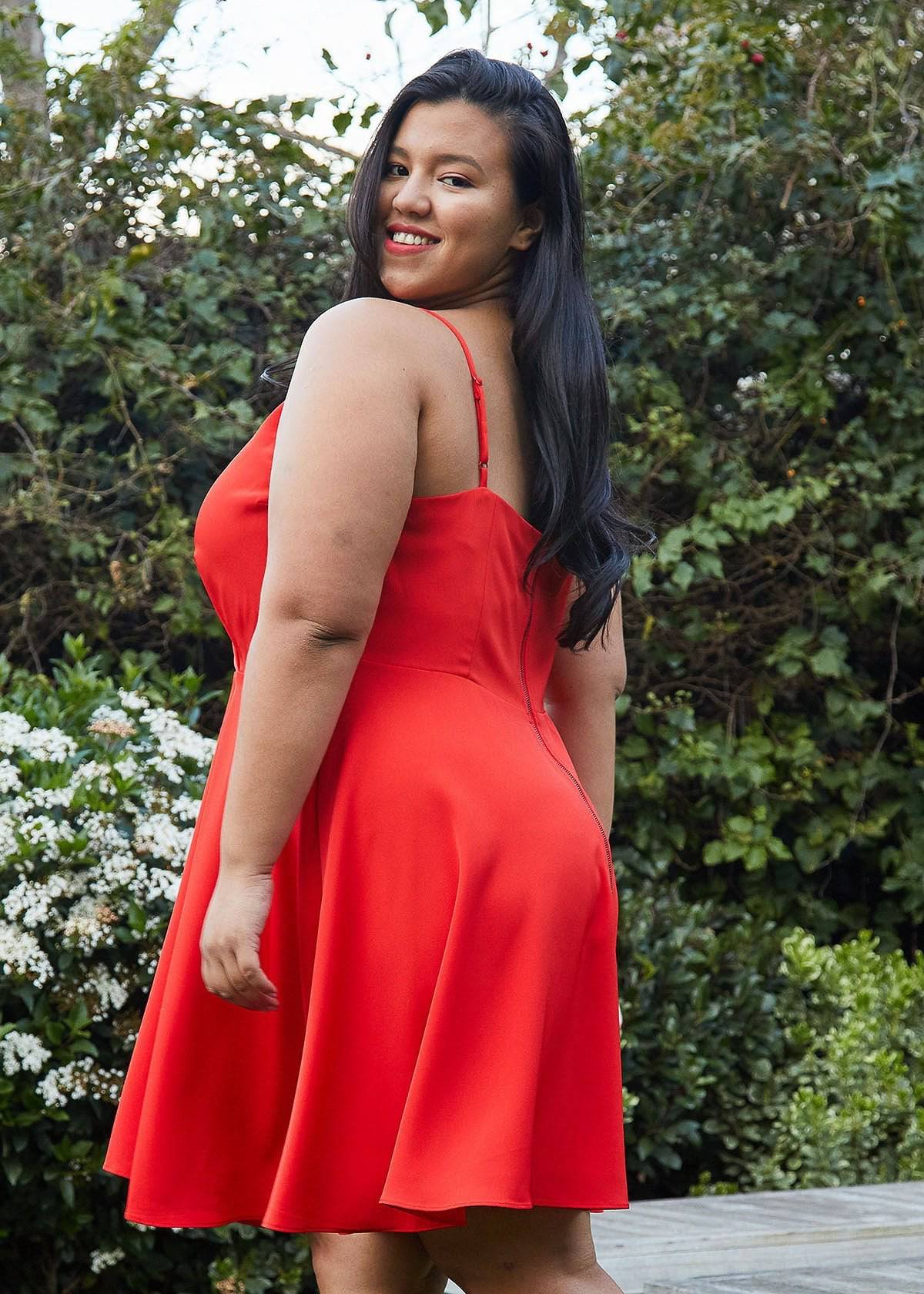 Plus Size V-neck Spaghetti Strap Cocktail Dress in Poppy Red by Shop at Konus