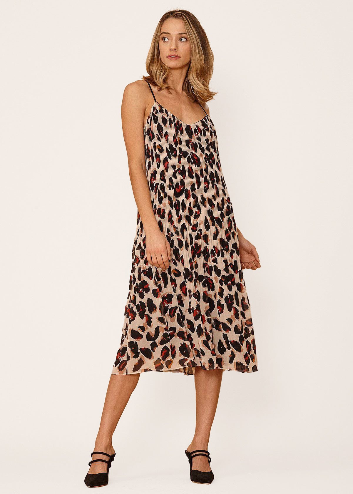 Women's Pleated Cami Dress in Leopard Sketch by Shop at Konus