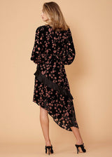 Women's Velvet Asymmetric Wrap Dress in Falling Floral by Shop at Konus