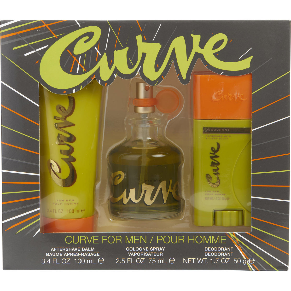 CURVE by Liz Claiborne - COLOGNE SPRAY 2.5 OZ & AFTERSHAVE BALM 3.4 OZ & DEODORANT STICK 1.7 OZ - Men