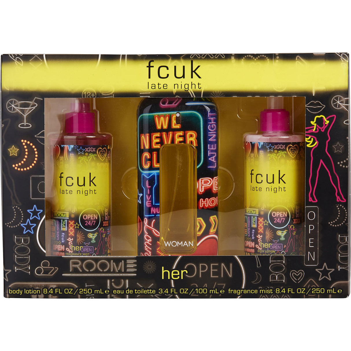 FCUK LATE NIGHT by French Connection - EDT SPRAY 3.4 OZ & BODY LOTION 8.4 OZ & FRAGRANCE MIST 8.4 OZ - Women