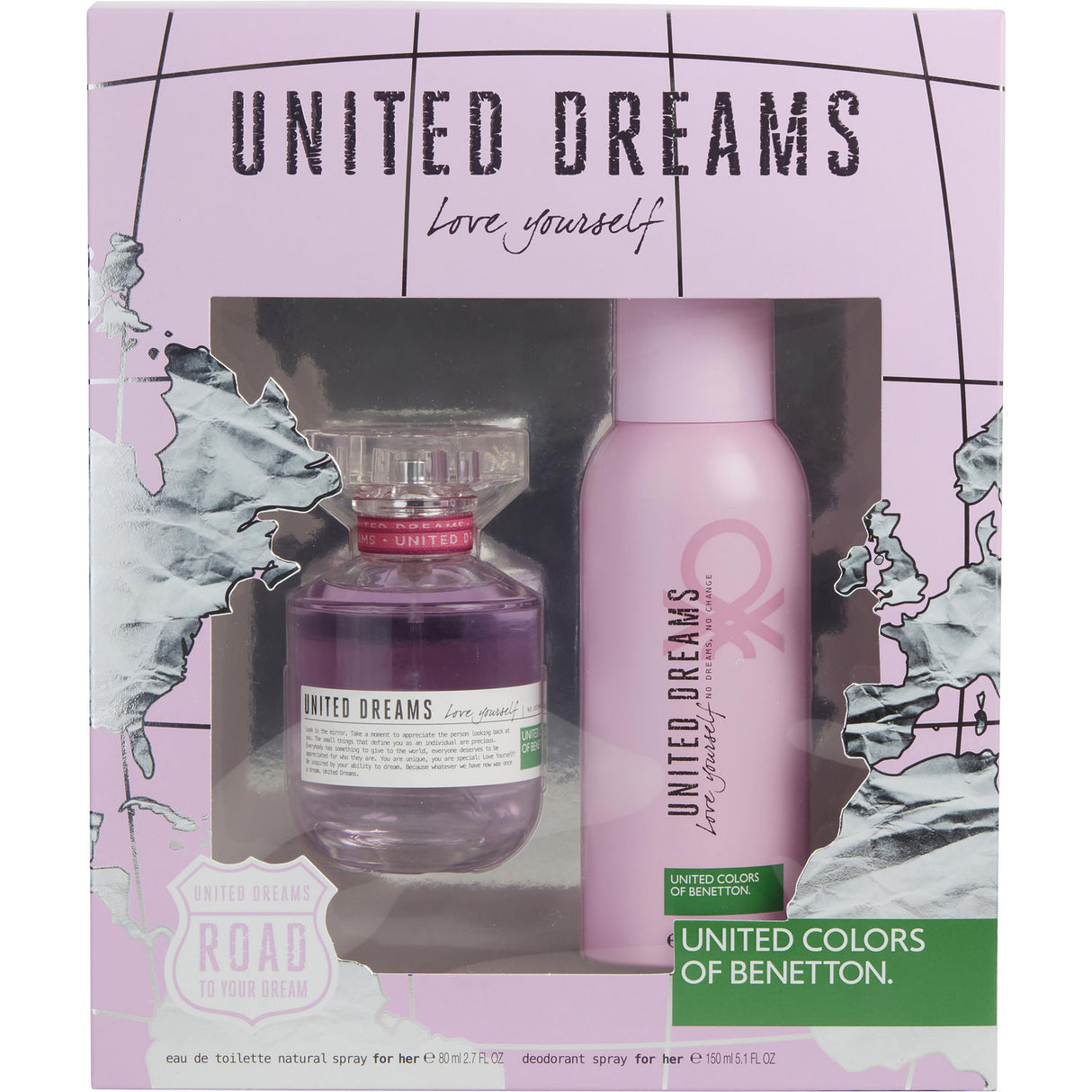 BENETTON UNITED DREAMS LOVE YOURSELF by Benetton - EDT SPRAY 2.7 OZ & DEODORANT SPRAY 5.1 OZ - Women