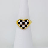 Checkered Heart Signet Ring by Ellisonyoung.com