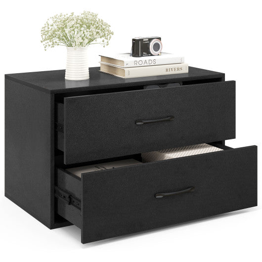 2-Drawer Stackable Horizontal Storage Cabinet Dresser Chest with Handles-Black