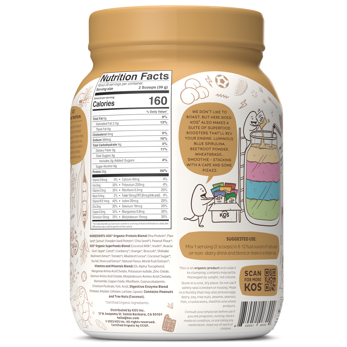 KOS Organic Plant Protein, Chocolate Peanut Butter, 28 Servings by KOS.com