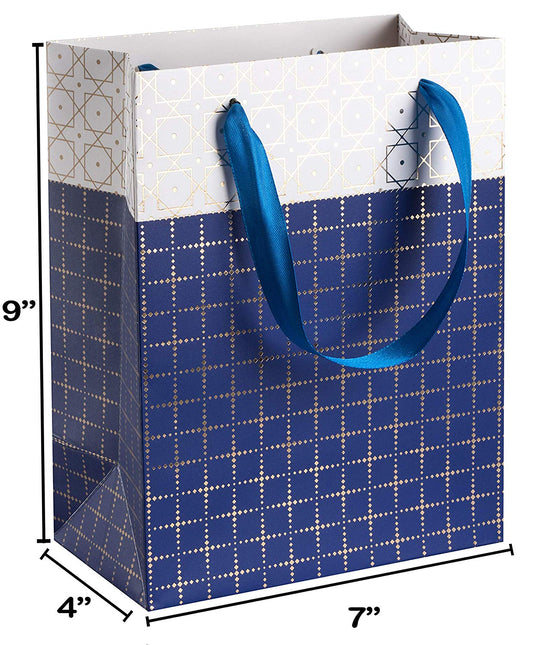 Small Box Design Foil Stamped Gift Bags Set 24 Pack 9"X 7"X 4" Blue by Hammont