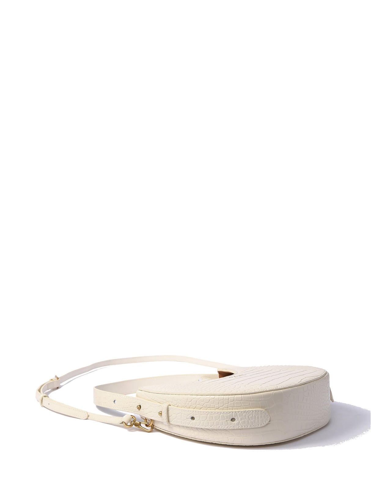 Naomi Leather Moon Bag with Croc-Embossed Pattern, White by Bob Oré