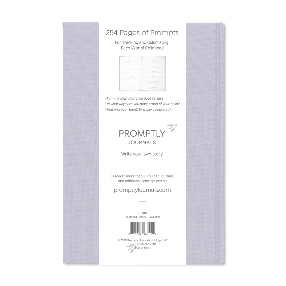 A Complete Childhood History: From Pregnancy to 18 Years Old (Lavender Purple, Linen) by Promptly Journals