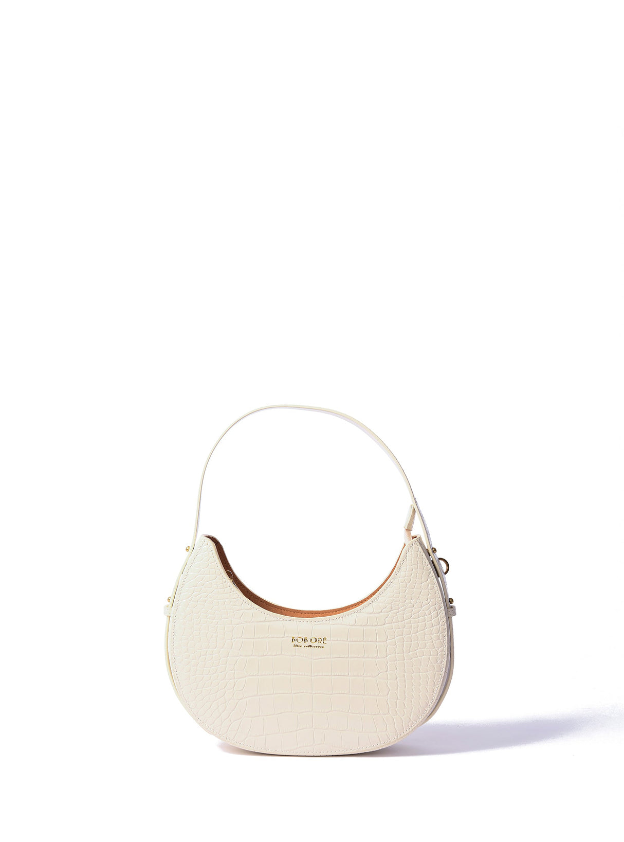 Naomi Leather Moon Bag with Croc-Embossed Pattern, White by Bob Oré