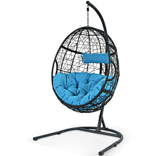 Hanging Cushioned Hammock Chair with Stand-Blue