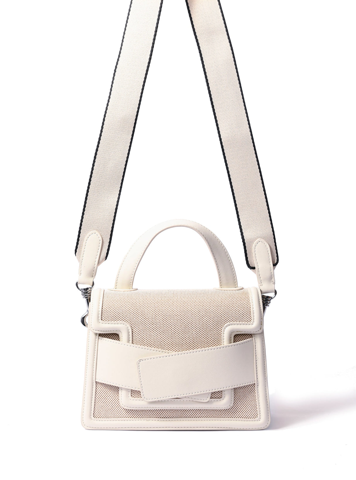 Evelyn Bag in Canvas and Genuine Leather, White by Bob Oré