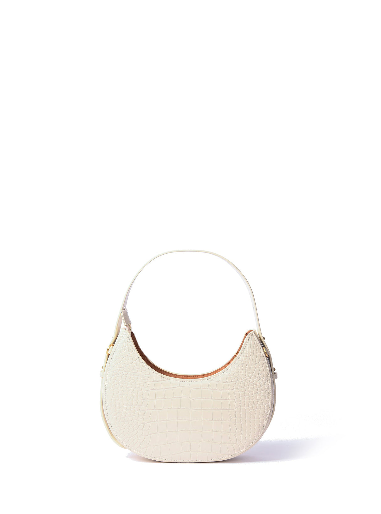 Naomi Leather Moon Bag with Croc-Embossed Pattern, White by Bob Oré