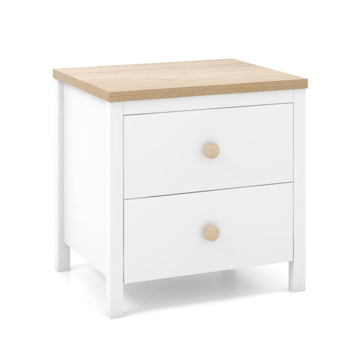 2-Drawer Nightstand with Rubber Wood Legs-White