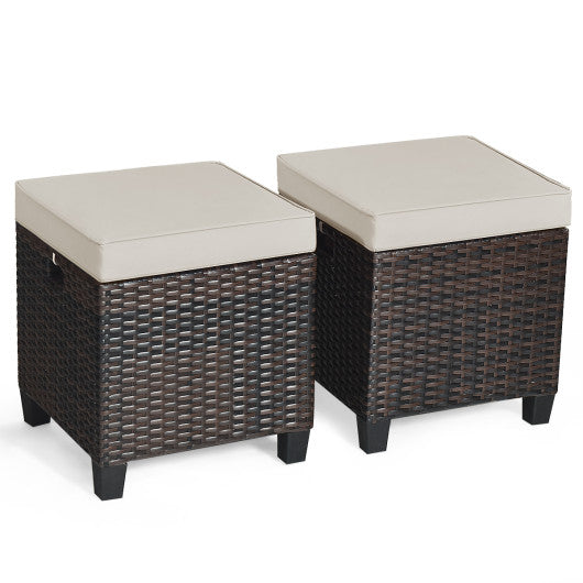 2 Pieces Patio Rattan Ottoman Set with Removable Cushions-Beige