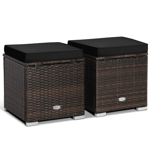 2 Pieces Patio Ottoman with Hidden Storage Space-Black