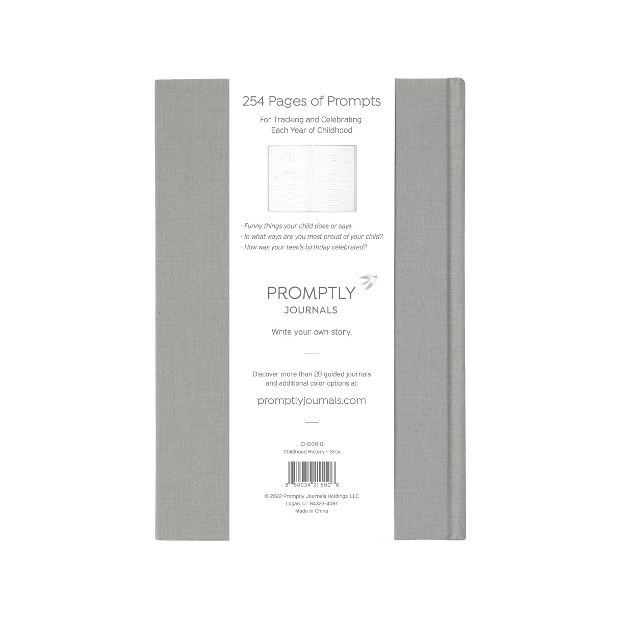 A Complete Childhood History: From Pregnancy to 18 Years Old (Grey, Linen) by Promptly Journals