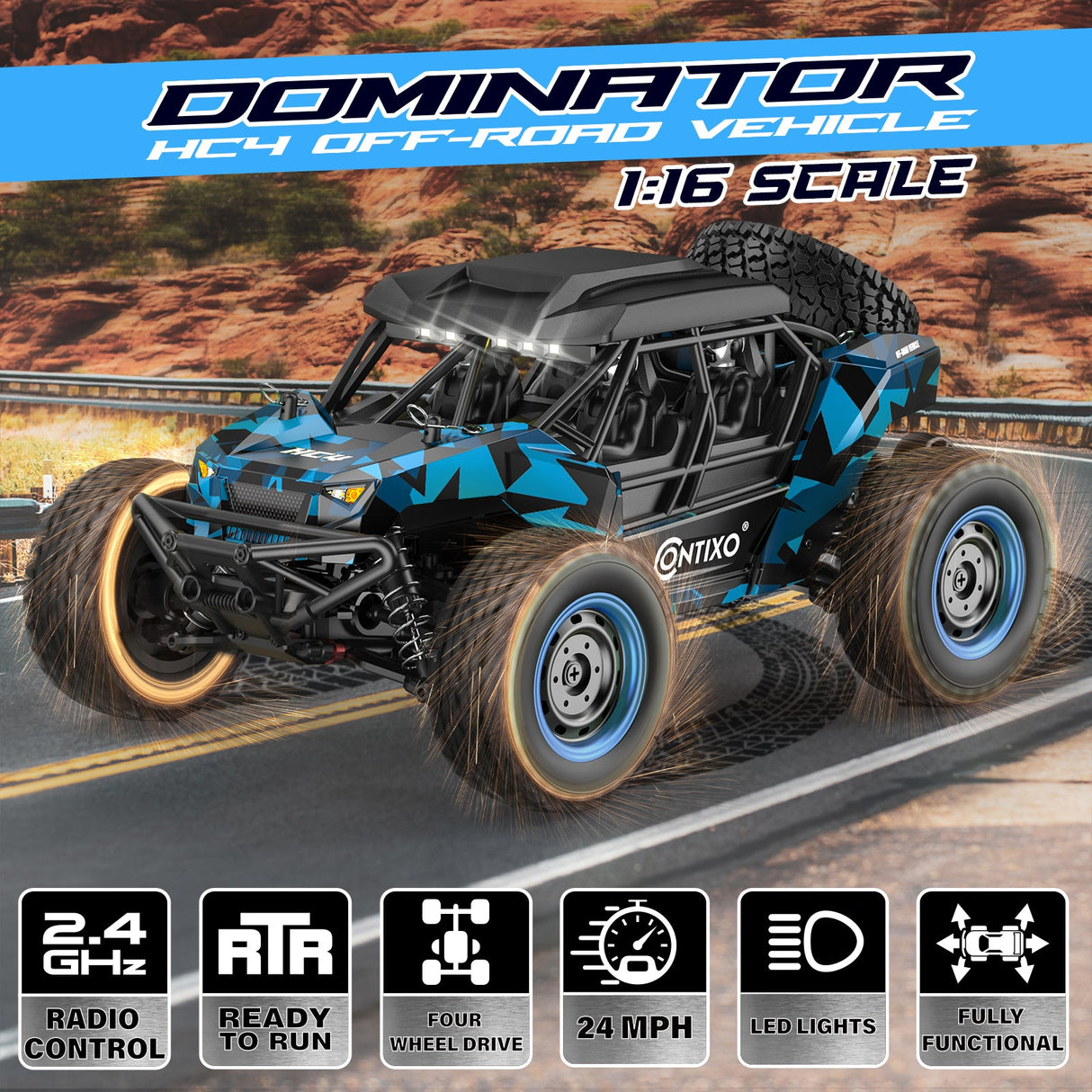 Contixo HC4 Dominator RC Remote Control Offroad 4WD UTV - 1:16 Scale by Contixo