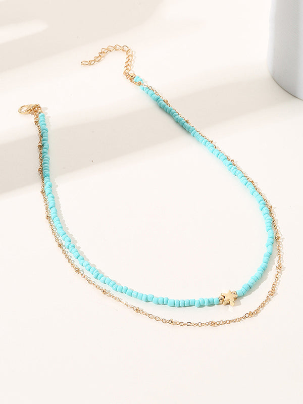 Beaded Chains Contrast Color Double Layered Dainty Necklace Necklaces Accessories by migunica