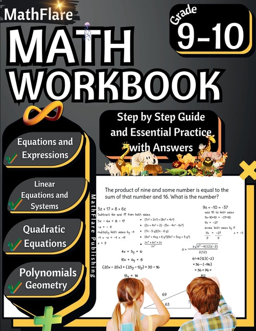 MathFlare - Math Workbook 9th and 10th Grade: Math Workbook Grade 9-10: Equations and Expressions, Linear Equations, System of Equations, Quadratic Eq - Paperback by Books by splitShops