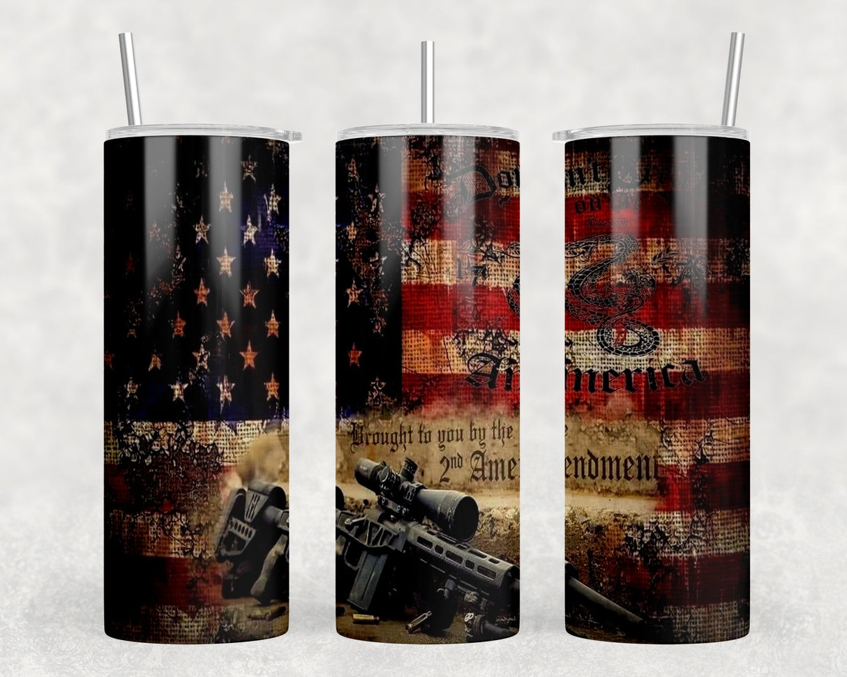 2nd Amendment - 20 oz Steel Skinny Tumbler - Optional Blue Tooth Speaker - Speaker Color will Vary by Rowdy Ridge Co