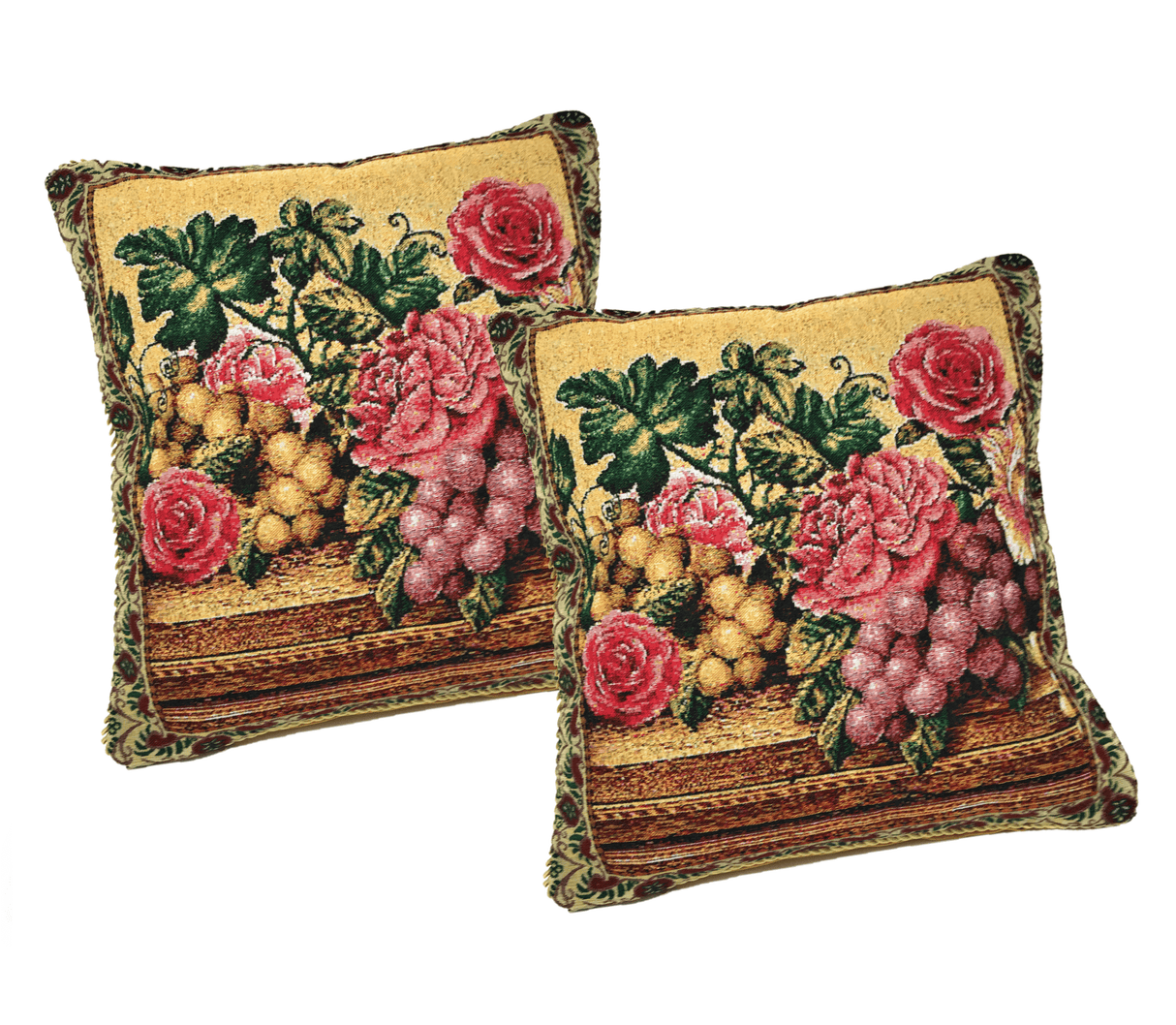 DaDa Bedding Set of 2-Pieces Parade Fruit & Roses Garden Tapestry Throw Pillow Covers w/ Inserts - 18" x 18" by DaDa Bedding Collection