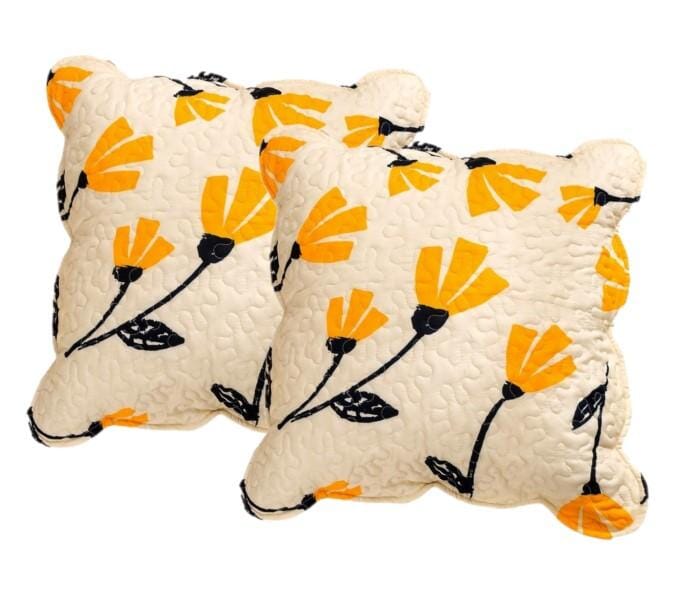 DaDa Bedding Set of 2-Pieces Yellow Fleur Floral Golden Orange Ivory Cream Scalloped Throw Pillow Covers, 18" x 18" (18112) by DaDa Bedding Collection