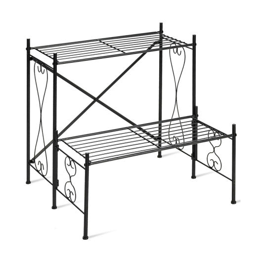 2-Tier Metal Plant Stand Garden Shelf