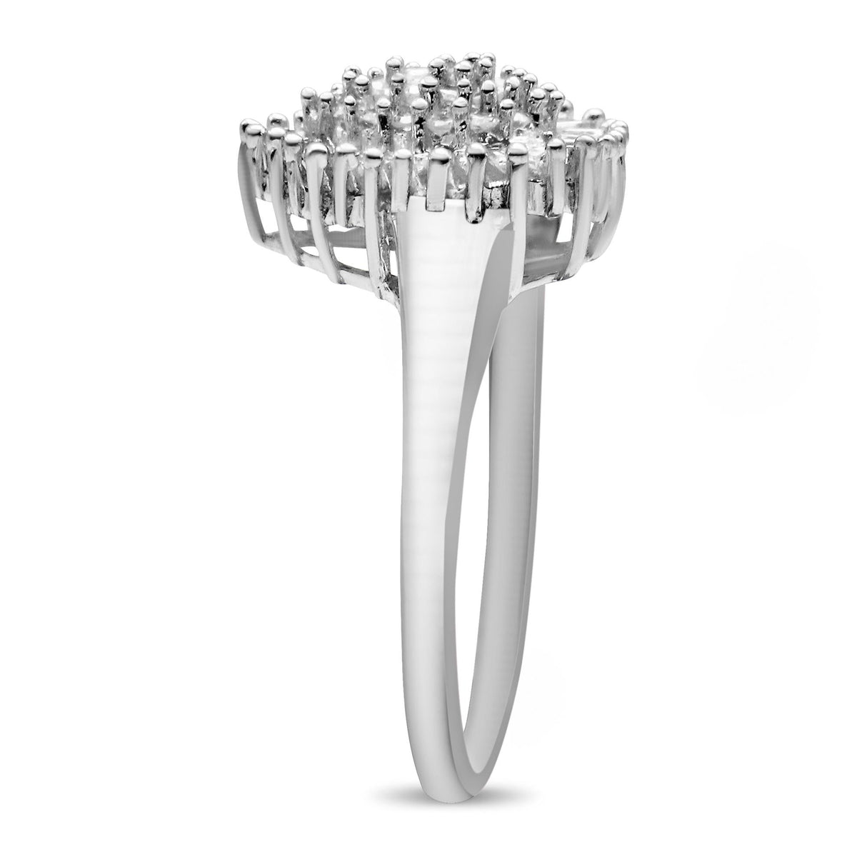 10K White Gold 1/2 Cttw Round & Baguette Cut Diamond Pear Shaped Domed Pavé Cluster with Halo Cocktail Ring (H-I Color, SI1-SI2 Clarity) by Infinite Jewels