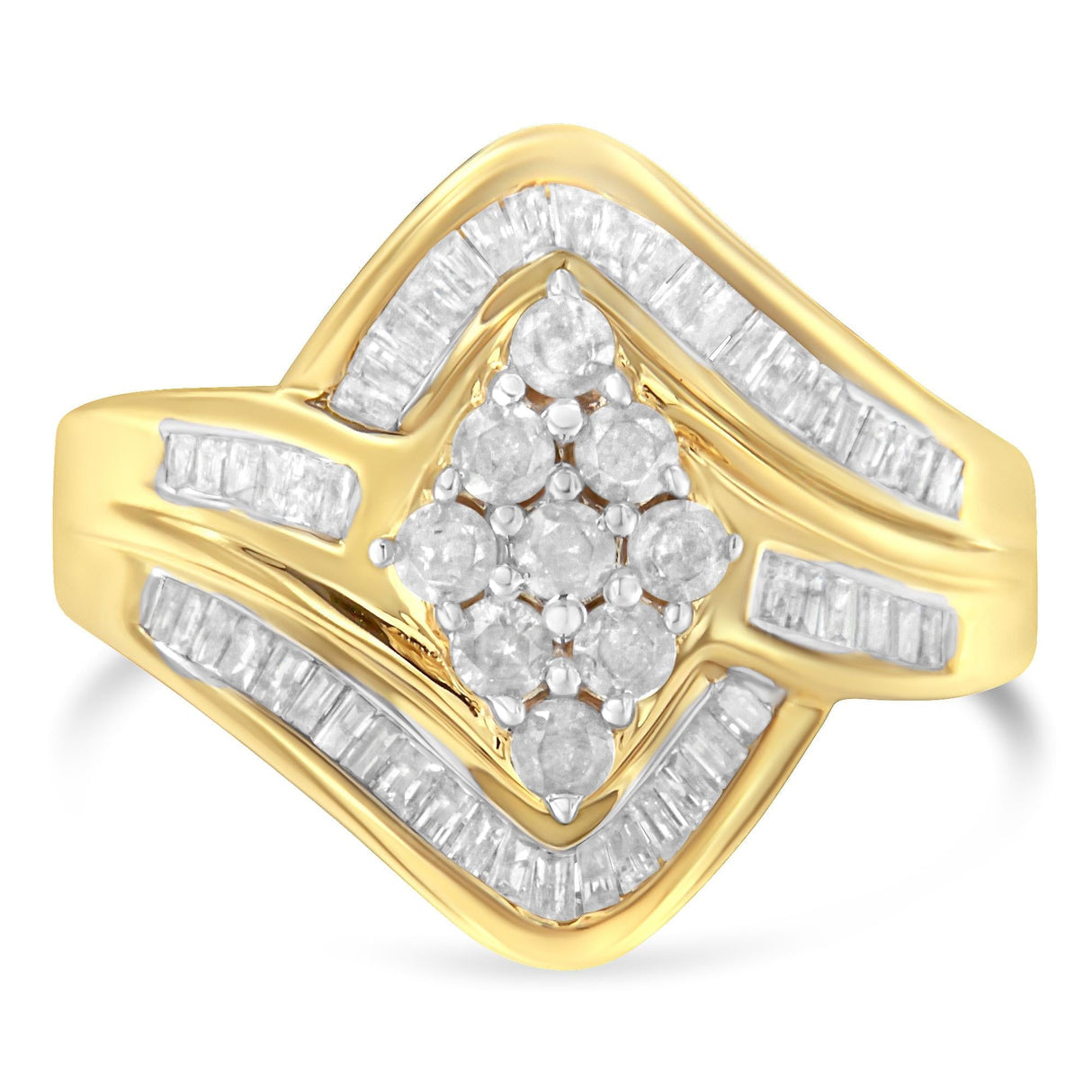 10K Yellow Gold over .925 Sterling Silver Diamond Bypass Cluster Ring (1 Cttw, I-J Color, I2-I3 Clarity) by Haus of Brilliance