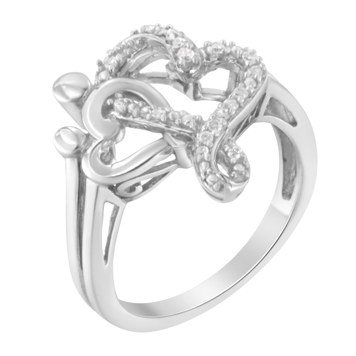 .925 Sterling Silver Diamond Heart and Music Note Ring (1/10 Cttw, H-I Color, I3 Clarity) by Haus of Brilliance