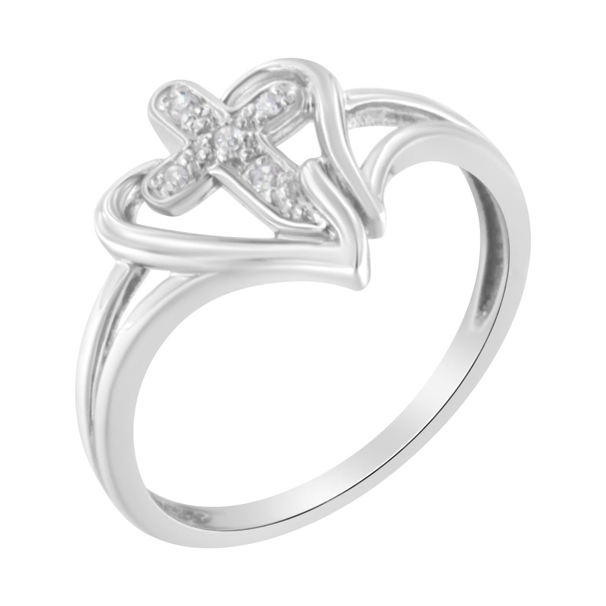 10K White Gold Diamond-Accented Cross & Open Heart Promise Fashion Ring (H-I Color, I1-I2 Clarity) by Haus of Brilliance