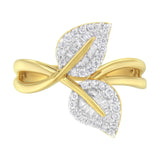 10K Yellow Gold 3/8 Cttw Round and Baguette-Cut Diamond Leaf Cocktail Ring (I-J Color, I1-I2 Clarity) by Haus of Brilliance