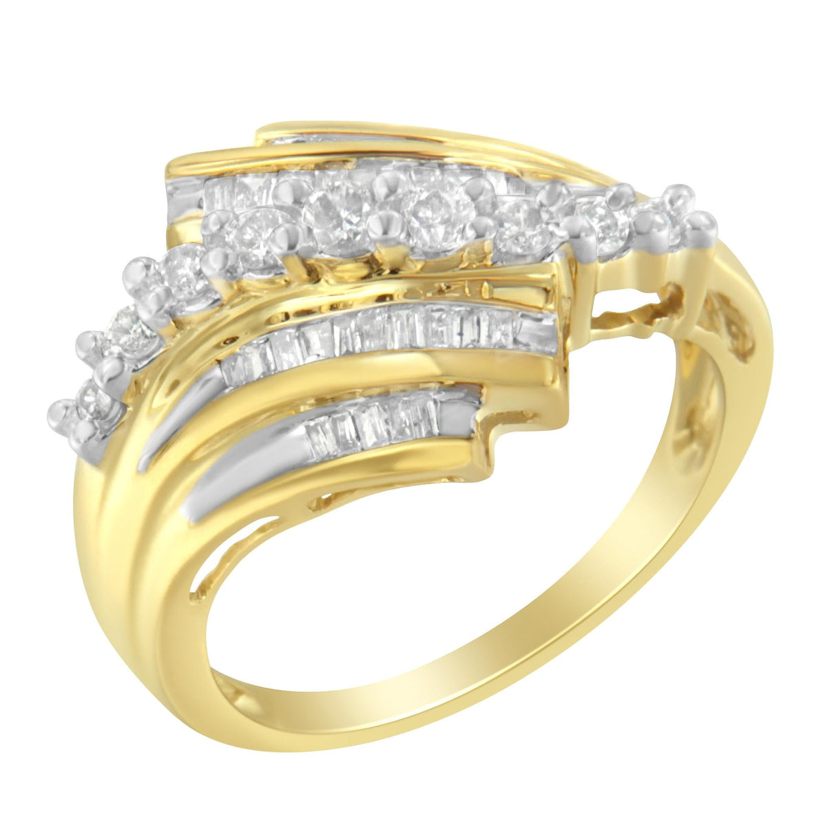 10K Yellow Gold Round and Baguette Diamond-Cut Ring (1/2 Cttw, I-J Color, I1-I2 Clarity) by Haus of Brilliance