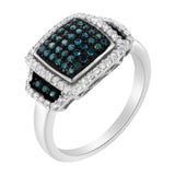 Black Rhodium Plated .925 Sterling Silver 1/2 Cttw White & Blue Diamond Square Halo Cocktail Ring (Fancy Blue & H-I Color, I2-I3 Clarity) by Haus of Brilliance