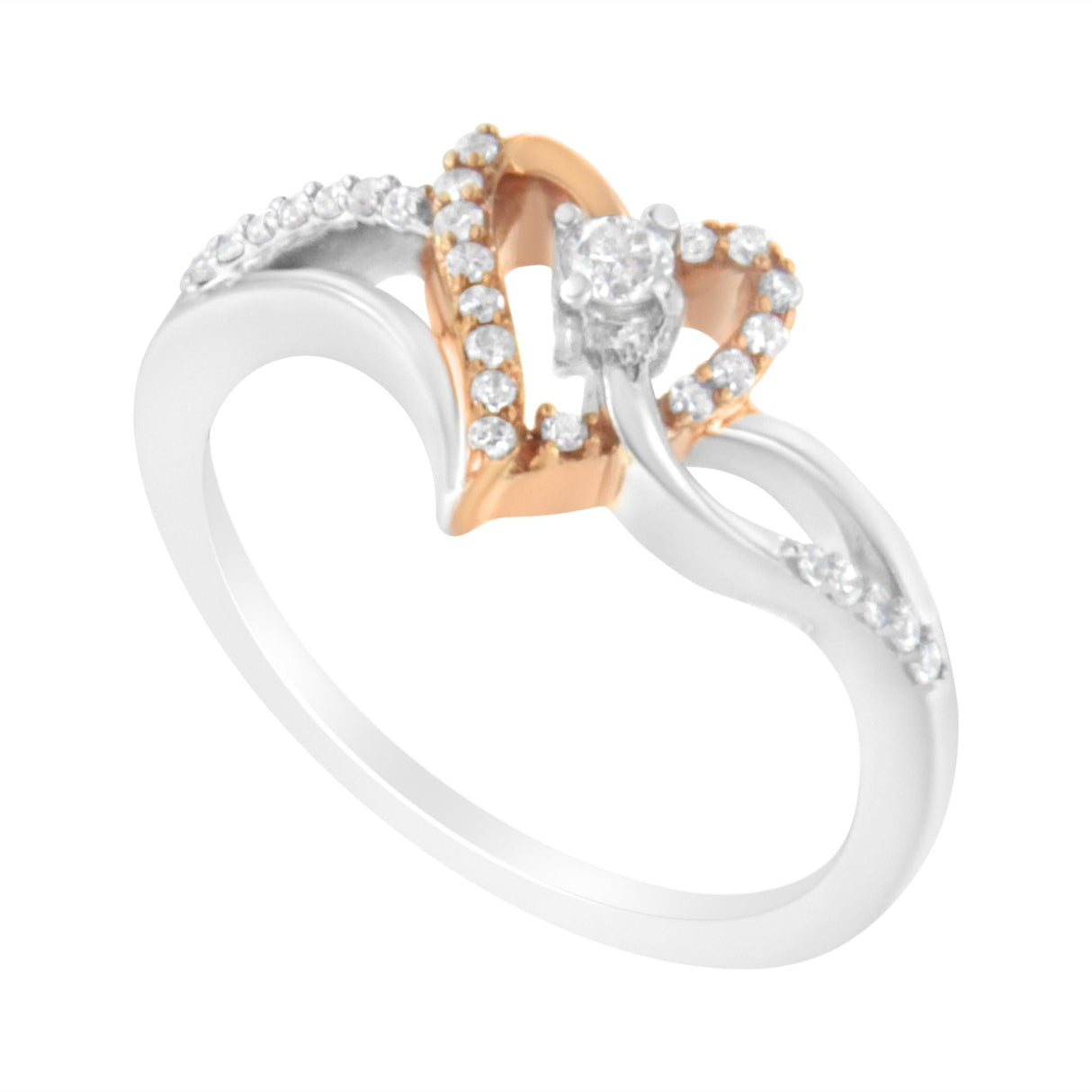 10K Rose Gold Plated .925 Sterling Silver 1/5 Cttw Diamond Two Tone Open Heart Promise or Fashion Ring (I-J Color, I2-I3 Clarity) by Haus of Brilliance