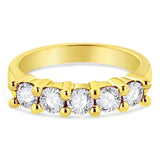 14K Yellow Gold Plated .925 Sterling Silver 1.0 Cttw Shared Prong-set Round Diamond 5 Stone Band Ring (J-K Color, I1-I2 Clarity) by Haus of Brilliance