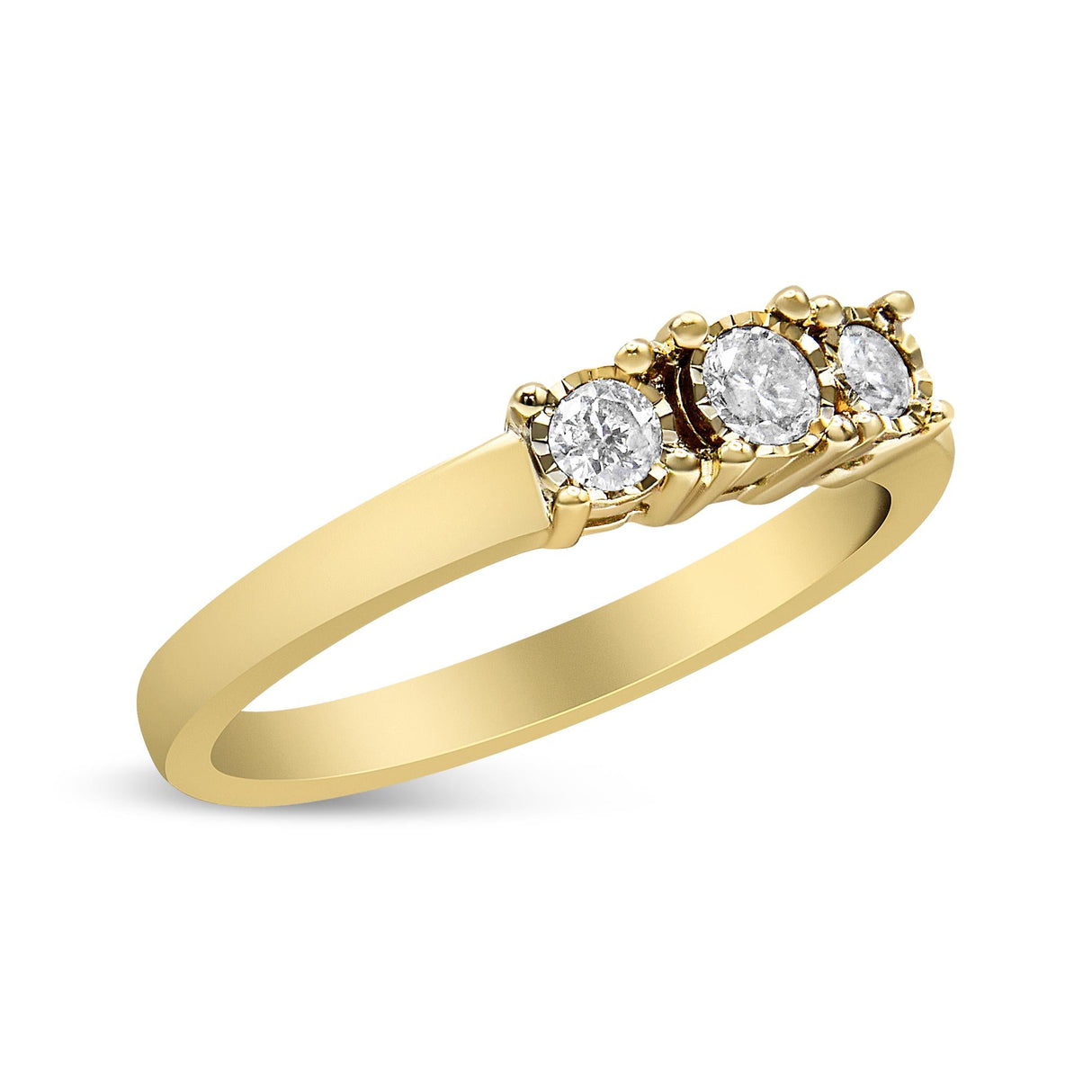 14K Yellow Gold Plated .925 Sterling Silver 1/4 Cttw Diamond 3 Stone Illusion Plate Ring (J-K Color, I1-I2 Clarity) by Infinite Jewels