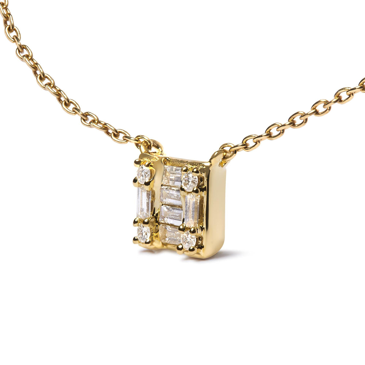 10K Yellow Gold 1/10 Cttw Round and Baguette Diamond Mosaic Composite Square 18" Inch Pendant Necklace (H-I Color, I1-I2 Clarity) by Haus of Brilliance