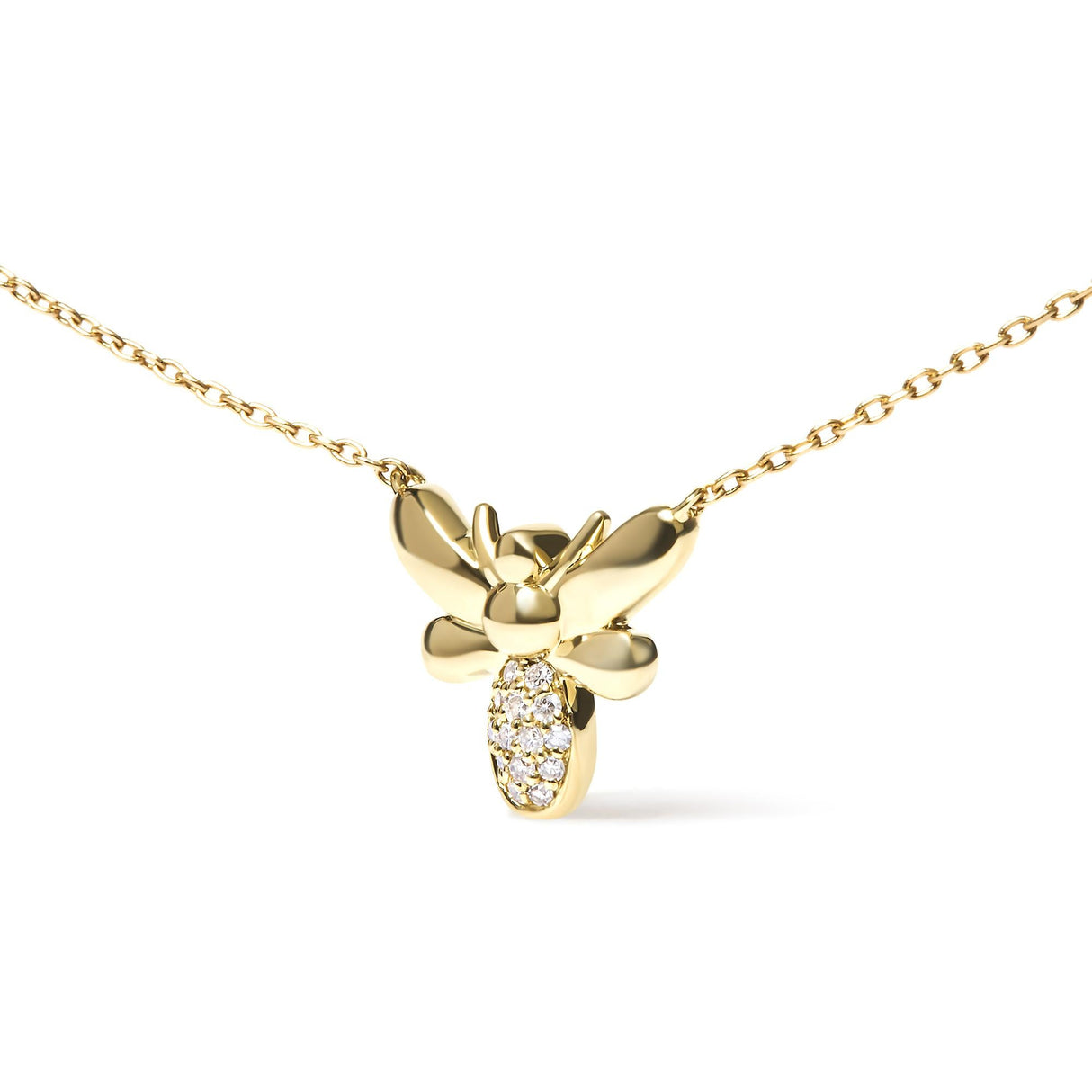 10K Yellow Gold Diamond Accented Bumble Bee Pendant 18" Inch Necklace (H-I Color, I1-I2 Clarity) by Haus of Brilliance