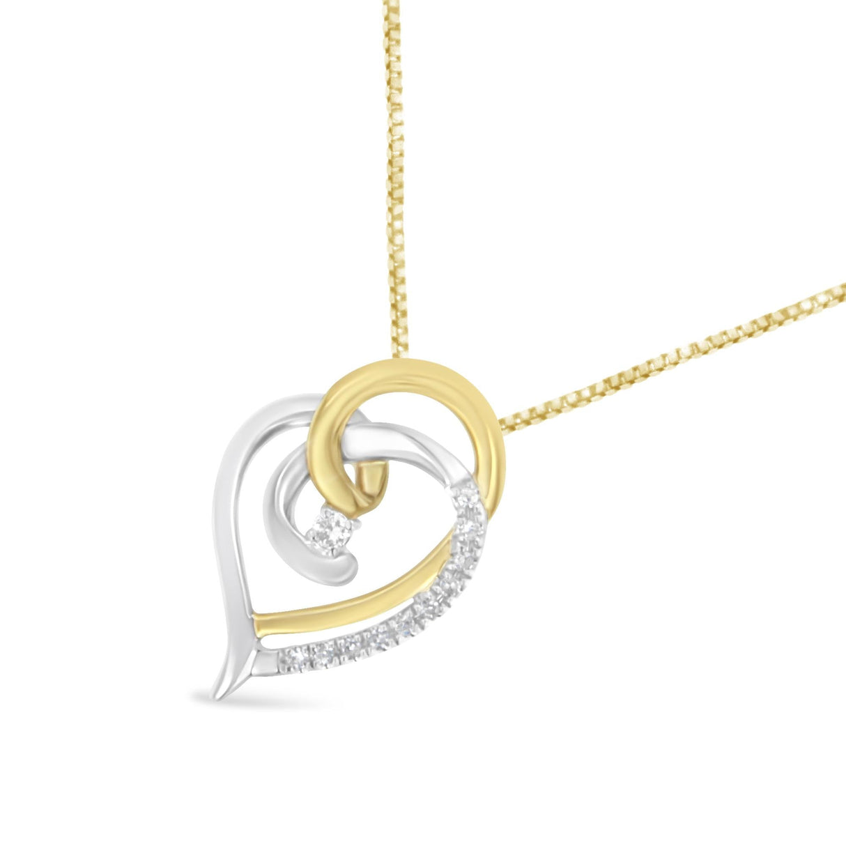 10K Yellow and White Gold Diamond Accent Open Double Heart Spiral Curl 18" Pendant Necklace (J-K Color, I2-I3 Clarity) by Infinite Jewels