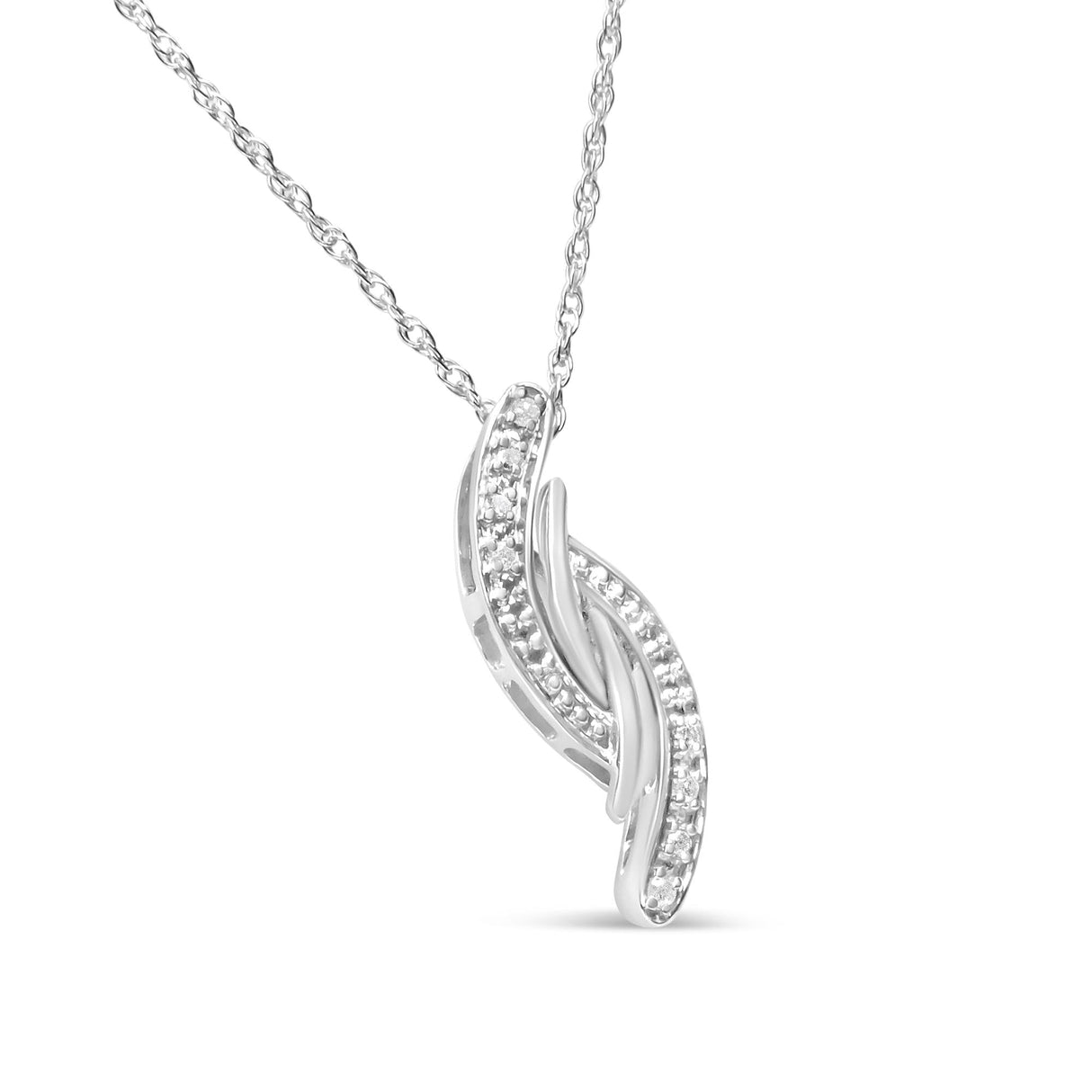 .925 Sterling Silver Diamond Accent Bypass Curve 18" Pendant Necklace (I-J Color, I3 Clarity) by Haus of Brilliance