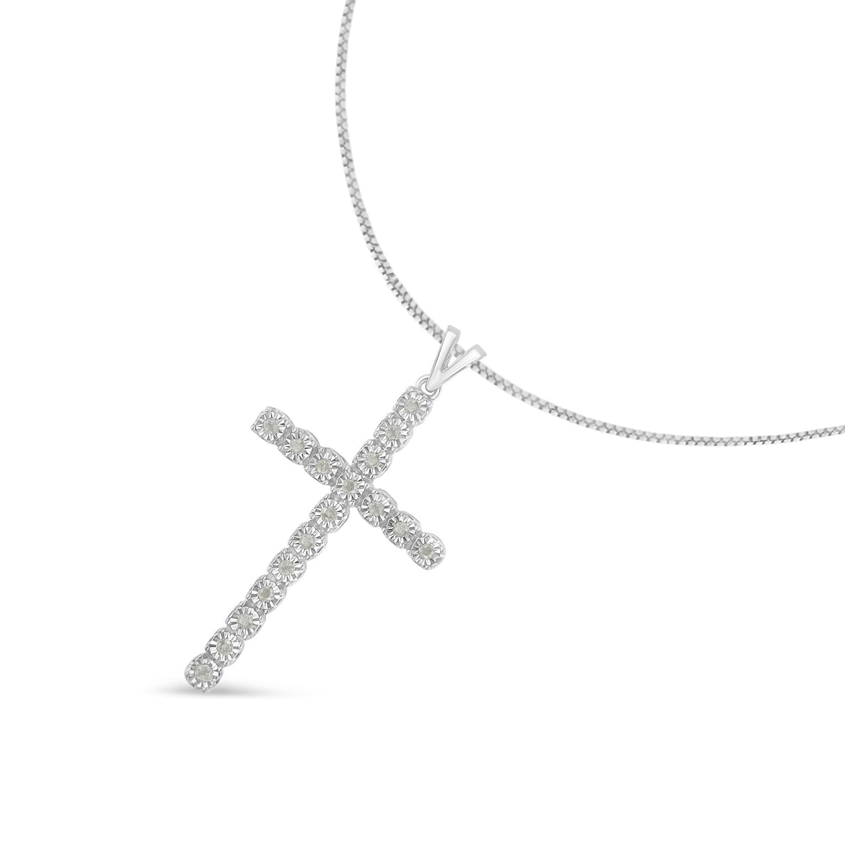 .925 Sterling Silver 1/4 Cttw Diamond Miracle Set Cross Unisex Pendant Necklace 18" (I-J Color, I3 Clarity) by Haus of Brilliance