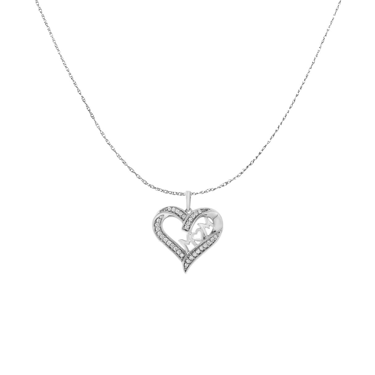 .925 Sterling Silver 1/4 cttw Diamond Engraved "Mom" in Heart Pendant Necklace (I-J Color, I3 Clarity) by Infinite Jewels