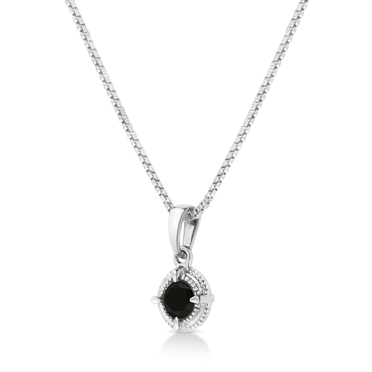 .925 Sterling Silver Treated Color Diamond Solitaire 18" Milgrain Pendant Necklace by Haus of Brilliance