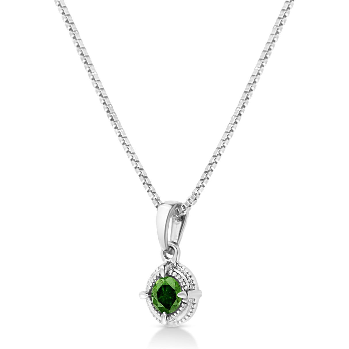 .925 Sterling Silver Treated Color Diamond Solitaire 18" Milgrain Pendant Necklace by Haus of Brilliance